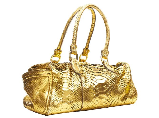 Bolsa de viagem Boston em couro escalado dourado metálico Zagliani - vista 3