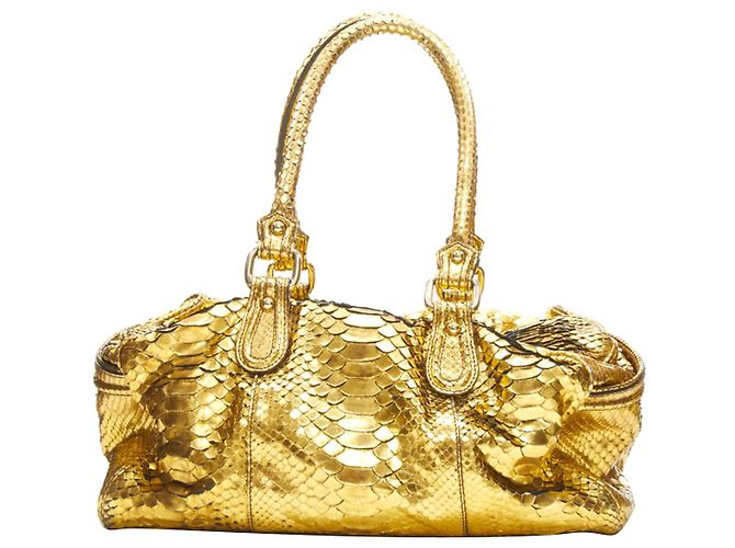 Bolsa de viagem Boston em couro escalado dourado metálico Zagliani - vista 5