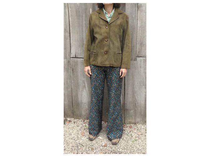 Autre Marque Wildlederjacke aus Hirschleder Khaki Größe 38 - Ansicht 4