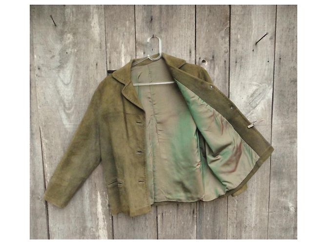 Autre Marque Wildlederjacke aus Hirschleder Khaki Größe 38 - Ansicht 6