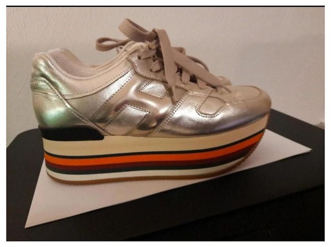 Sneakers Hogan H222 in pelle argento Silver hardware - vista 2