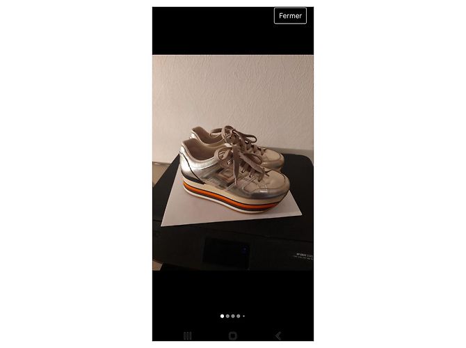 Sneakers Hogan H222 in pelle argento Silver hardware - vista 3