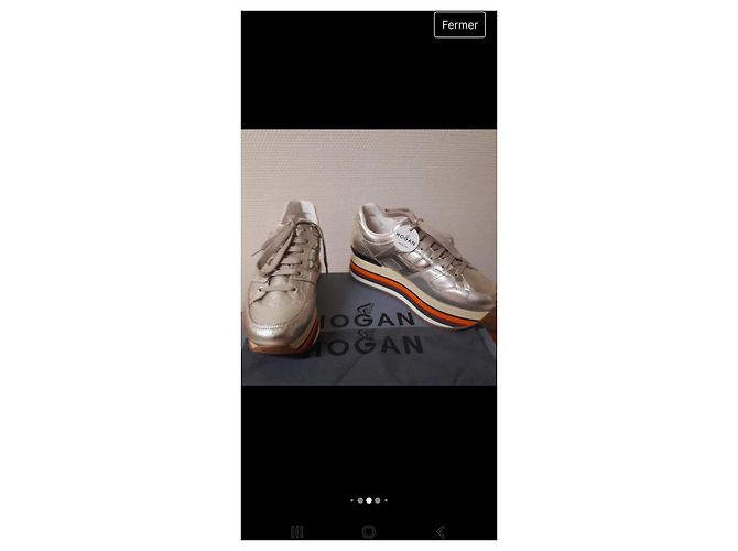 Sneakers Hogan H222 in pelle argento Silver hardware - vista 4