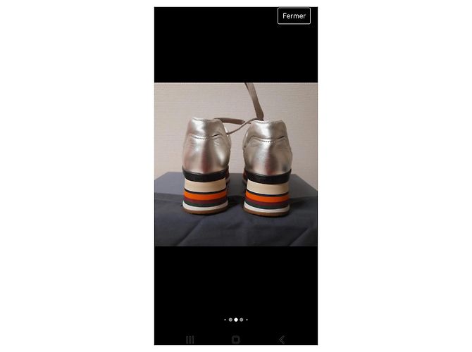Sneakers Hogan H222 in pelle argento Silver hardware - vista 5
