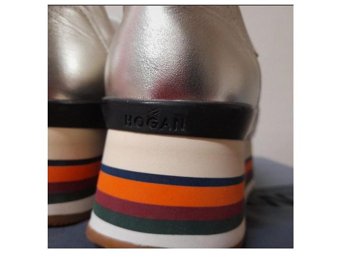 Sneakers Hogan H222 in pelle argento Silver hardware - vista 7