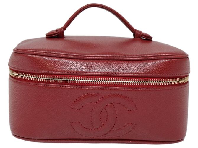 Pochette cosmetica CHANEL Vanity COCO Marca Pelle Caviar Rossa Oro CC Auth yk14831 Rosso D'oro - vista 13