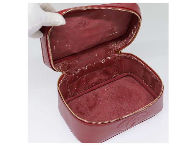 Pochette cosmetica CHANEL Vanity COCO Marca Pelle Caviar Rossa Oro CC Auth yk14831 Rosso D'oro - vista 18