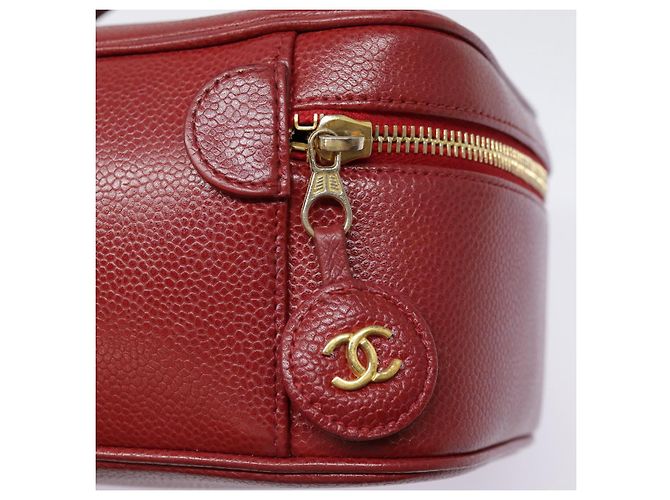 Pochette cosmetica CHANEL Vanity COCO Marca Pelle Caviar Rossa Oro CC Auth yk14831 Rosso D'oro - vista 8