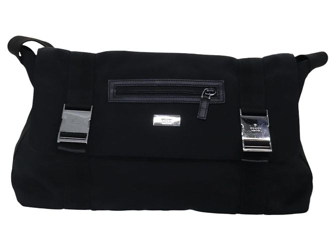 Borsa a spalla GUCCI in nylon nero argento 122374 Auth bs17862 - vista 13