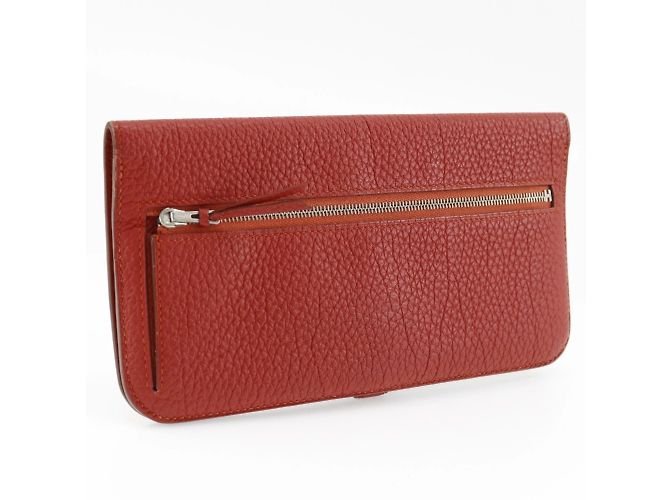 Hermès Cartera larga Hermes Dogon en cuero Togo rojo Roja - vista 3
