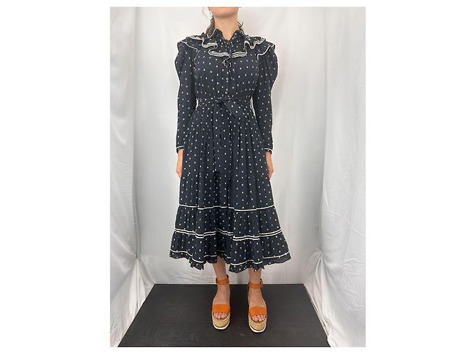 Ulla Johnson Bunny Besticktes Midikleid Marine Weiß Marineblau - Ansicht 2