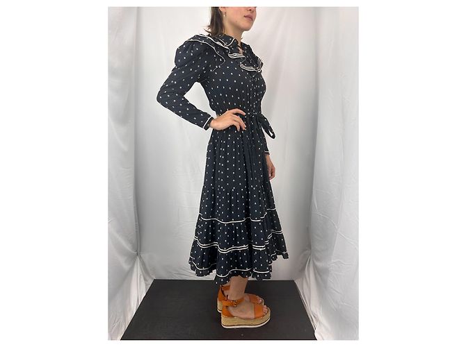 Ulla Johnson Bunny Besticktes Midikleid Marine Weiß Marineblau - Ansicht 4