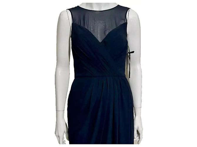 Navy Abendkleid von Vera Wang mit Illusionskragen Marineblau - Ansicht 2