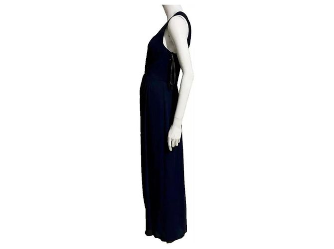 Navy Abendkleid von Vera Wang mit Illusionskragen Marineblau - Ansicht 3