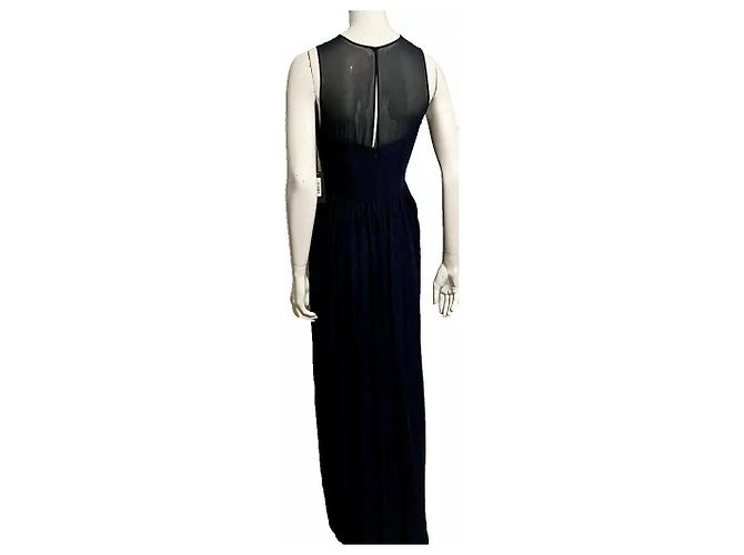 Navy Abendkleid von Vera Wang mit Illusionskragen Marineblau - Ansicht 4