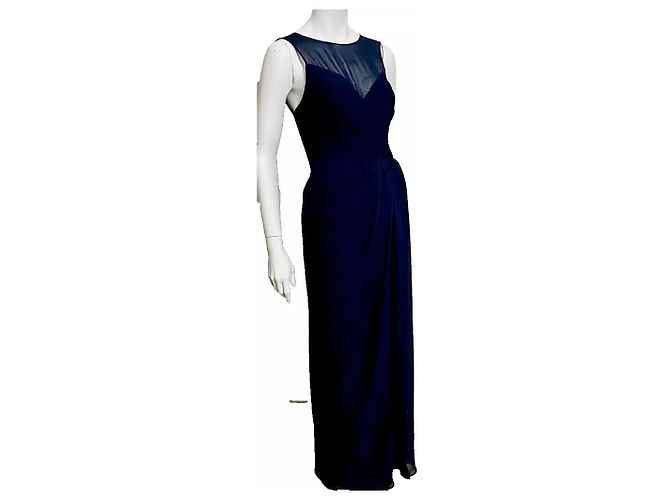 Navy Abendkleid von Vera Wang mit Illusionskragen Marineblau - Ansicht 5