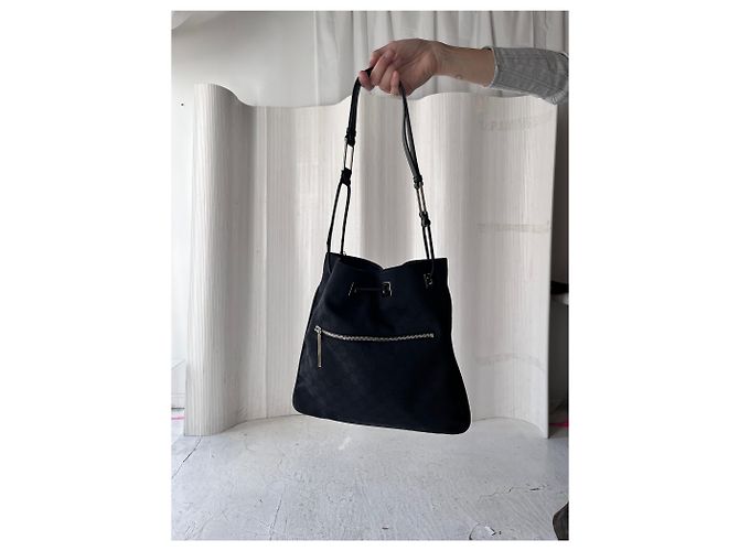 Gucci GG Drawstring Tote Bag Schwarz Canvas und Leder - Ansicht 2