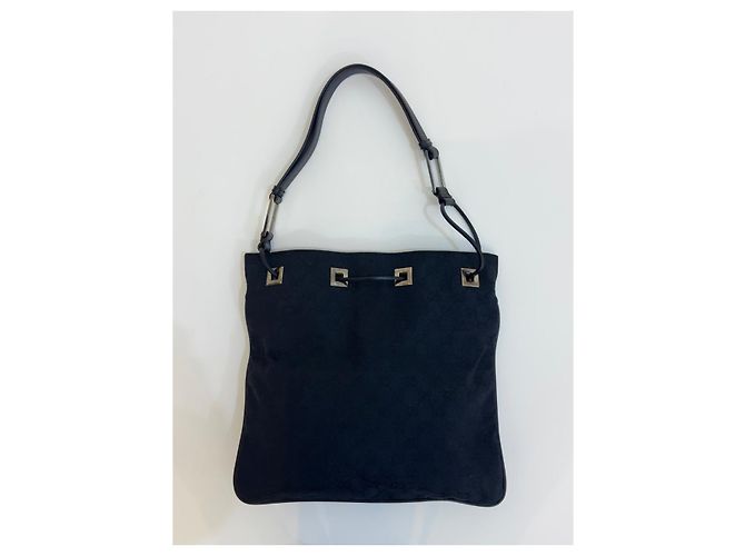 Gucci GG Drawstring Tote Bag Schwarz Canvas und Leder - Ansicht 5