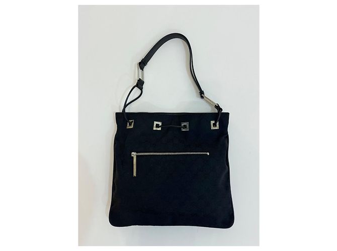 Gucci GG Drawstring Tote Bag Schwarz Canvas und Leder - Ansicht 9