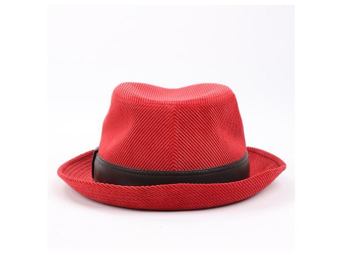 Hermès Cappello Fedora in corduroy Hermes in rosso - vista 4
