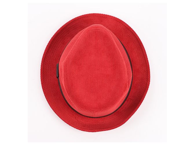 Hermès Cappello Fedora in corduroy Hermes in rosso - vista 5