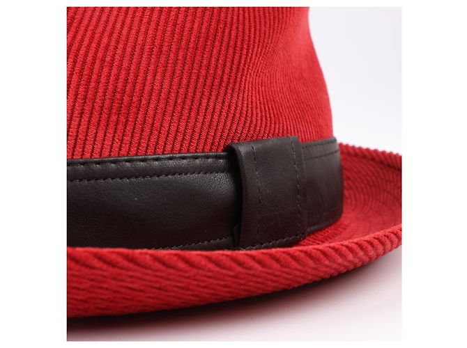 Hermès Cappello Fedora in corduroy Hermes in rosso - vista 6