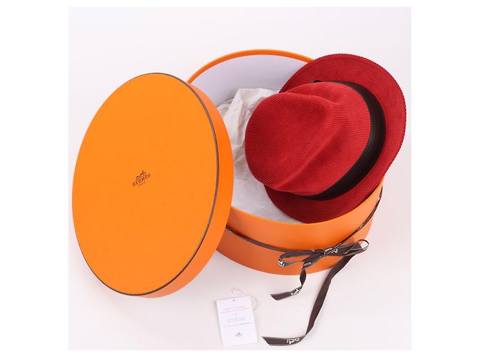Hermès Cappello Fedora in corduroy Hermes in rosso - vista 7