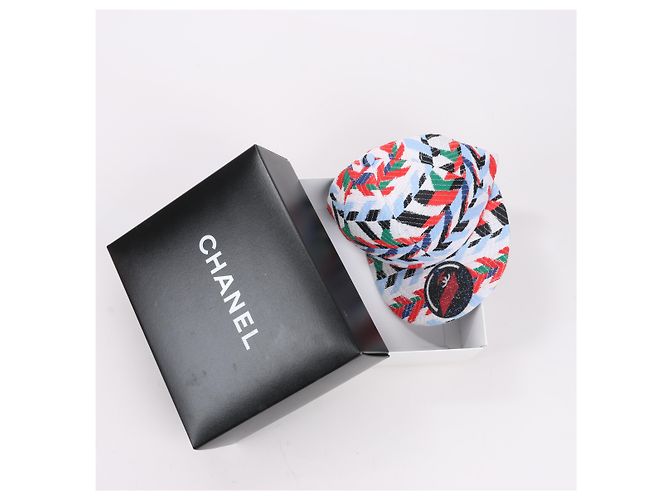 Timeless Chanel Tweed Gewebte Airline CC Mütze Rot Weiß Blau Mehrfarben - Ansicht 7