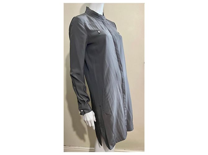 Diane Von Furstenberg Vestido de seda de manga larga DvF Marianna con cuello Mao Gris antracita - vista 2