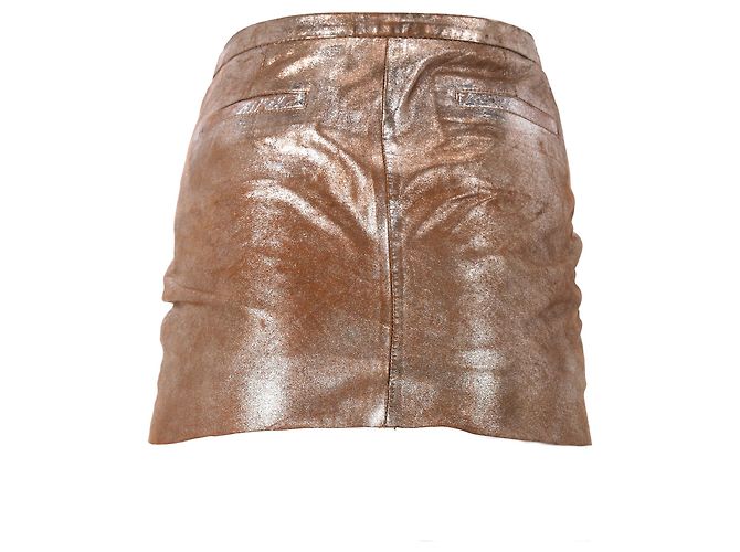 Saia Mini Maje em couro de cabra dourado - vista 7