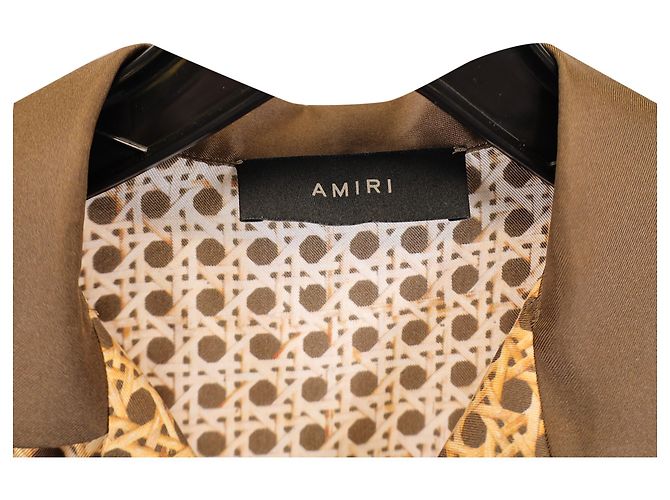 Camicia a bottoni Amiri in seta marrone con stampa tessuta - vista 2