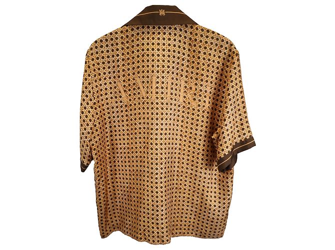Camicia a bottoni Amiri in seta marrone con stampa tessuta - vista 3