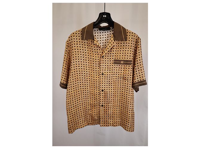 Camicia a bottoni Amiri in seta marrone con stampa tessuta - vista 4