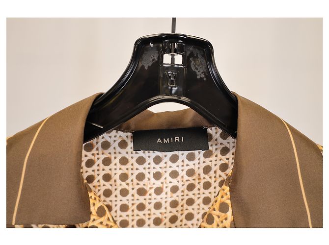 Camicia a bottoni Amiri in seta marrone con stampa tessuta - vista 5