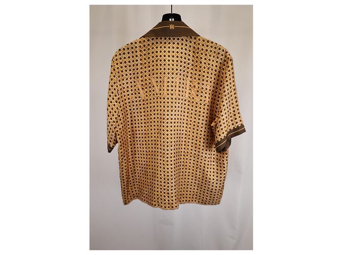 Camicia a bottoni Amiri in seta marrone con stampa tessuta - vista 6
