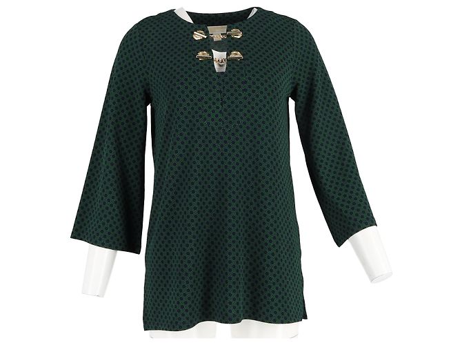 Blusa de poliéster verde com estampa de bolinhas e detalhes em dourado da Michael Kors - vista 4