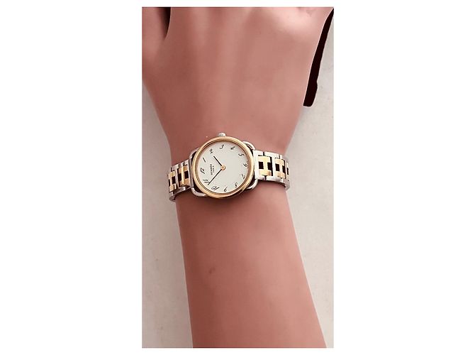 Orologio Hermès Arceau placcato oro e acciaio quadrante bianco - vista 8