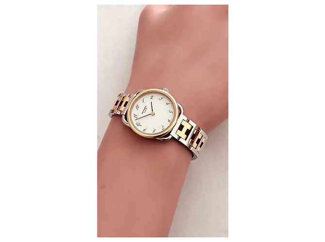 Orologio Hermès Arceau placcato oro e acciaio quadrante bianco - vista 9