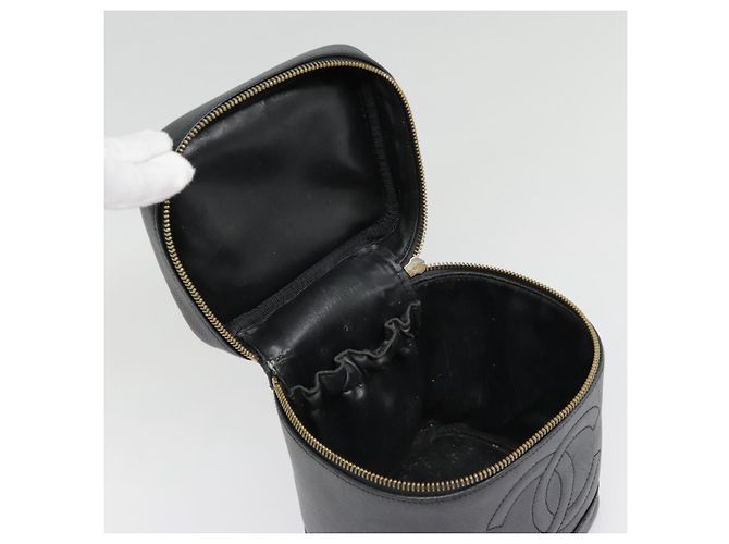Vanity Pochette da trucco CHANEL COCO Mark in pelle di vitello nera con CC dorato Auth yk14976 Nero D'oro - vista 15