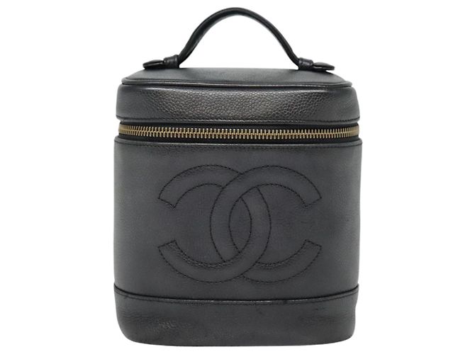 Vanity Pochette da trucco CHANEL COCO Mark in pelle di vitello nera con CC dorato Auth yk14976 Nero D'oro - vista 2