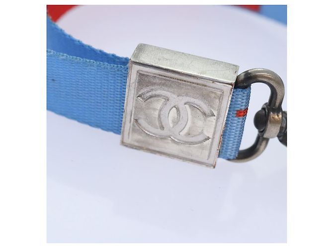 Cinturino in nylon blu argento CHANEL CC Auth yk15223 - vista 8