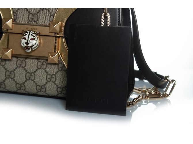 Borsa a mano Osiride con monogramma Gucci, Supreme Marrone Nero D'oro - vista 7