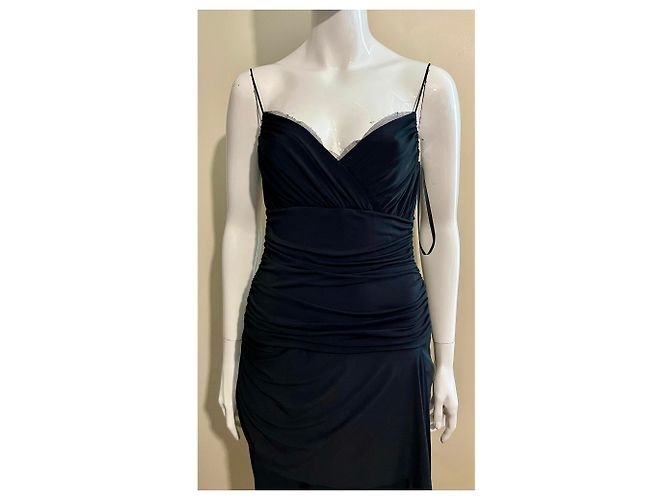Vera Wang Asymmetrisches Abendkleid mit geraffter Taille Schwarz - Ansicht 3