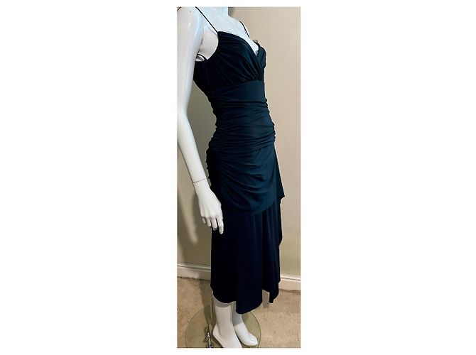 Vera Wang Asymmetrisches Abendkleid mit geraffter Taille Schwarz - Ansicht 4