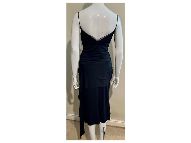 Vera Wang Asymmetrisches Abendkleid mit geraffter Taille Schwarz - Ansicht 5