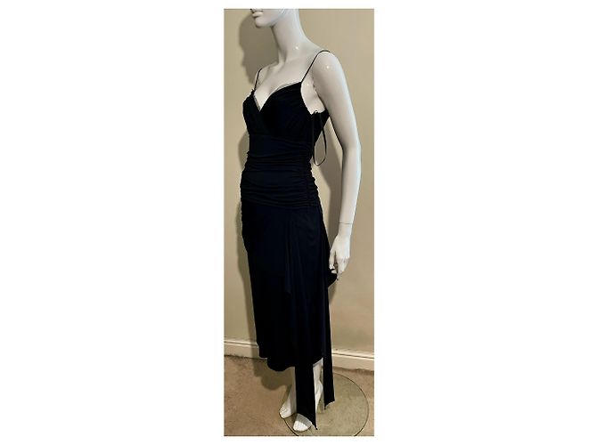 Vera Wang Asymmetrisches Abendkleid mit geraffter Taille Schwarz - Ansicht 6
