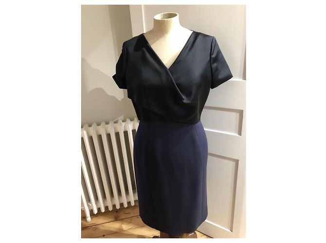 Abito Dior in satin nero e crêpe di seta blu navy - vista 2