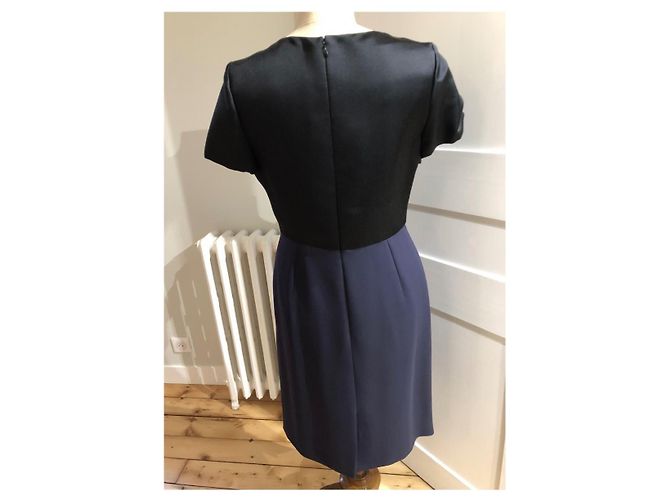 Abito Dior in satin nero e crêpe di seta blu navy - vista 3