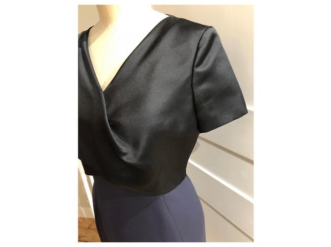 Abito Dior in satin nero e crêpe di seta blu navy - vista 5