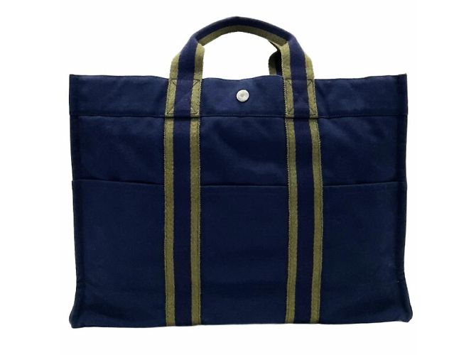 Hermès Borsa Tote Fourre Tout Hermes Verde Cachi Blu navy - vista 2